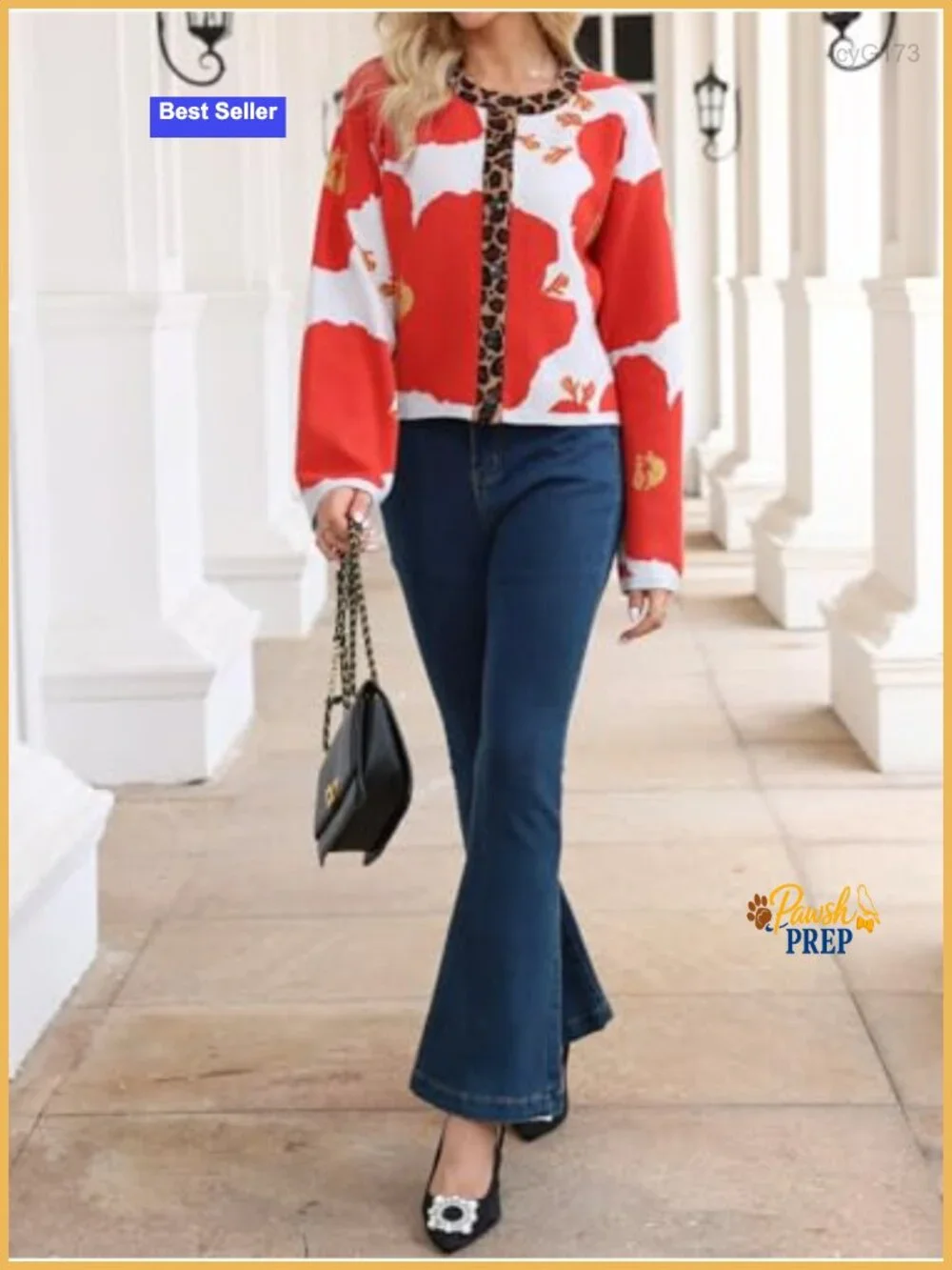 Floral Cardigan Sweater Women Long Sleeve Leopard Open Front Knit Jacket